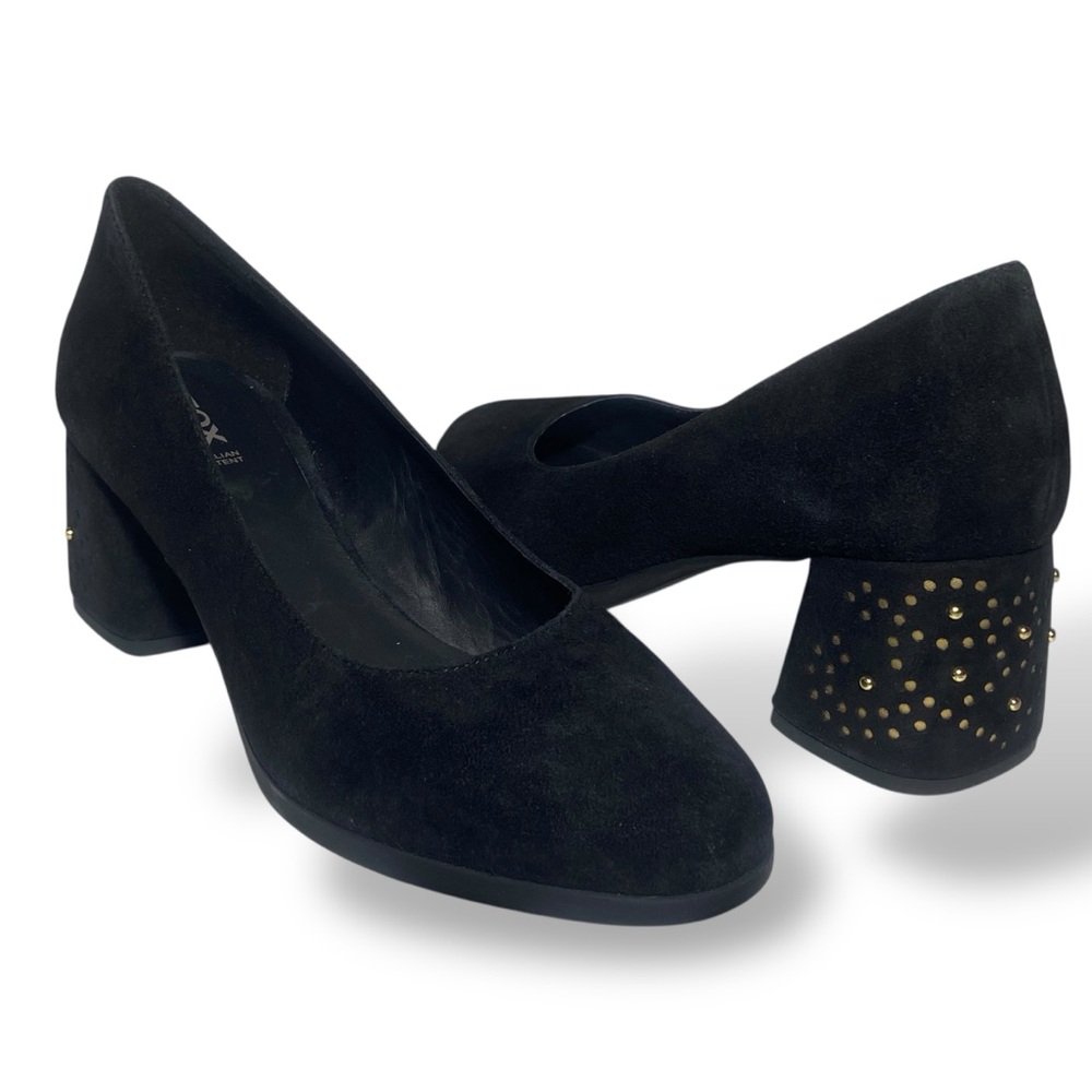 GEOX Respira Shoes Women Size 5.5 EUR 36 Black Suede Block Heels Italian  Patent